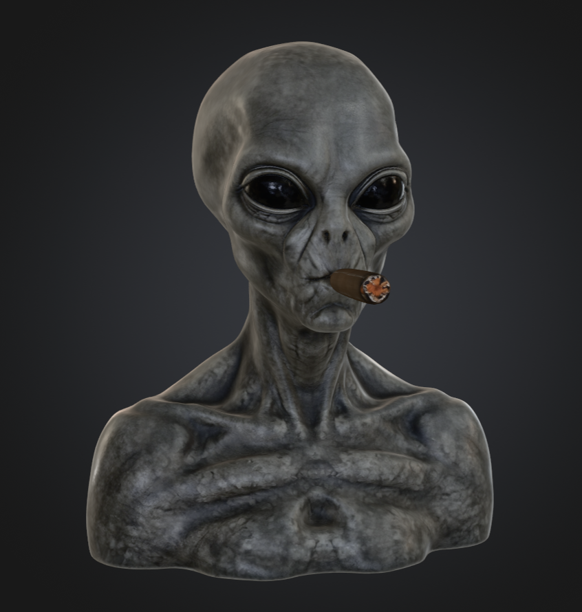 Cigar-Smoking Grey Alien Bust 3D printable sculpture cover