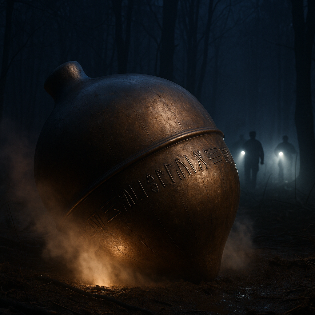 Kecksburg Acorn UFO 1965 crash in Pennsylvania woods with hieroglyphic writing
