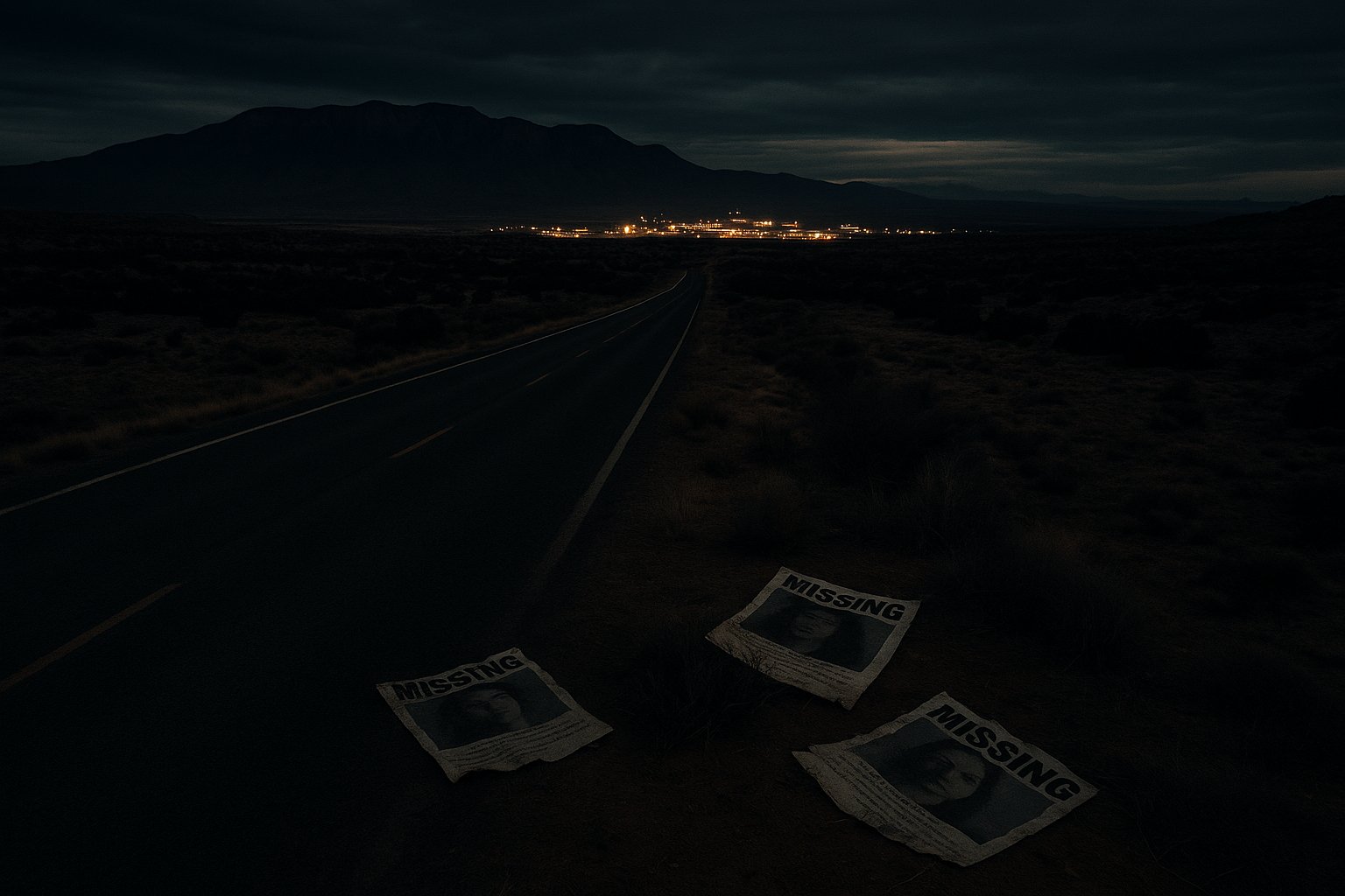 New Mexico desert near Los Alamos and Sandia National Laboratories at twilight