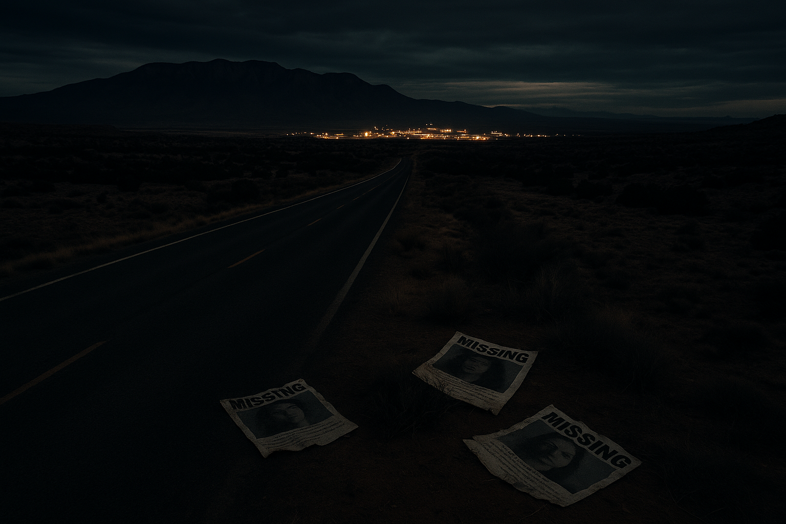 New Mexico desert near Los Alamos and Sandia National Laboratories at twilight