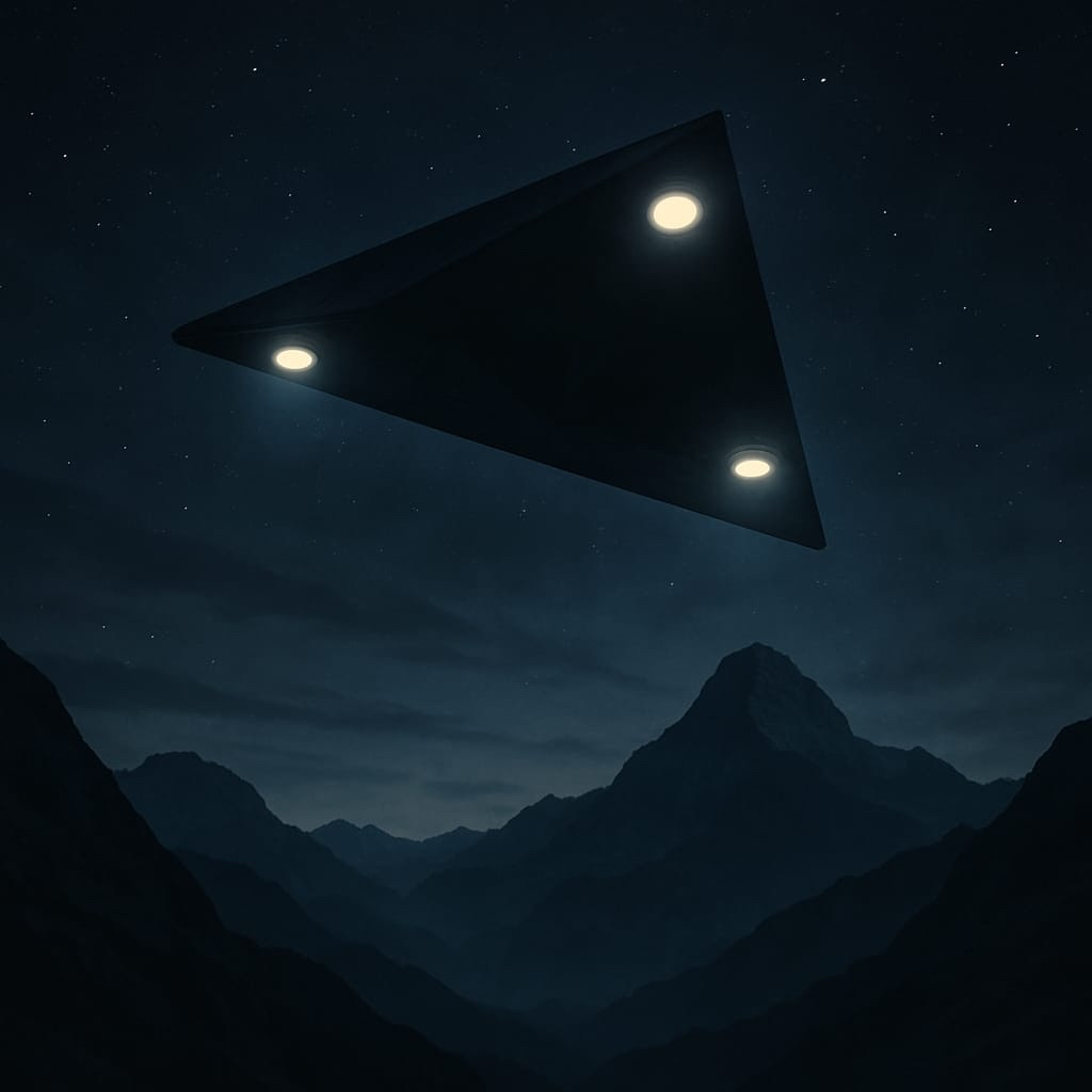 TR-3B black triangle craft above a dark landscape